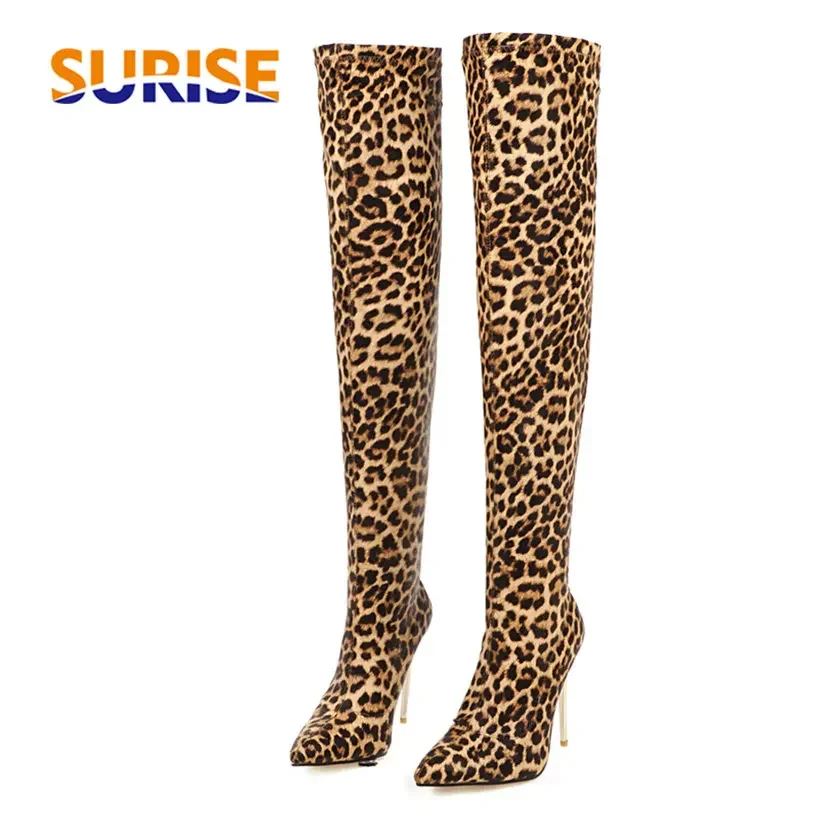 No Show Sock Women - Artı Boyutu Streç Leopar Diz Üzerinde